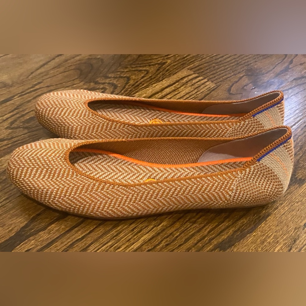 Rothy's Orange and Cream Herringbone Flats